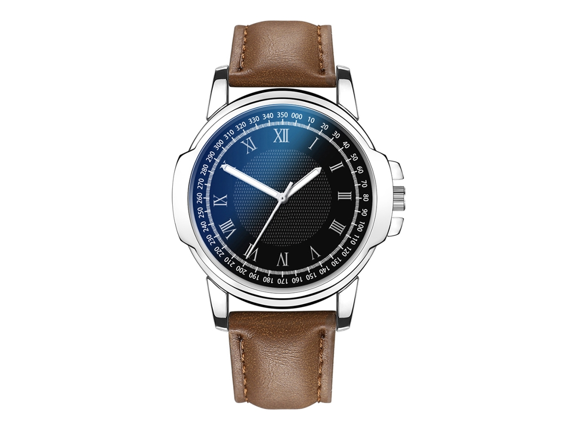 Relógio masculino redondo de quartzo com pulseira de couro PU, estilo casual/executivo.