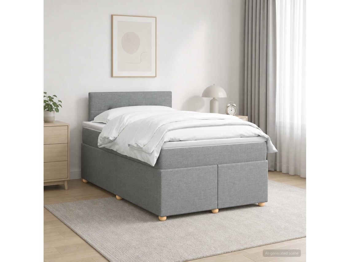 Vidaxl Cama Box Spring Com Colchão Cinzento-claro 120 X 190 Cm Tecido