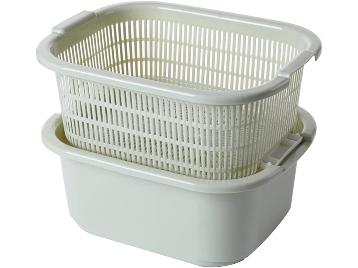 Tigela Multifuncional De 2 Camadas Para Lavar Legumes Com Cesto Escorredor, Cozinha Grande E Espesso Em Plástico Para Frutas