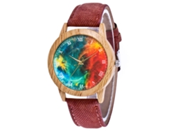 Relógio de parede em couro com efeito nebulosa colorido para casais, aço inoxidável, cor café