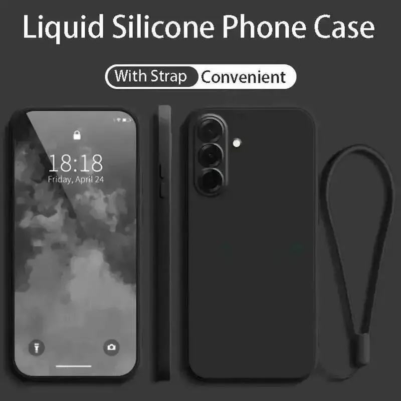 Capa De Silicone Líquido Para Celular Samsung (galaxy S24 Preta) Com Alça De Pulso E Cordão.