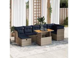 Vidaxl 8 Pcs Conj. Sofás Jardim C/ Almofadões Vime Pe/acácia Castanho