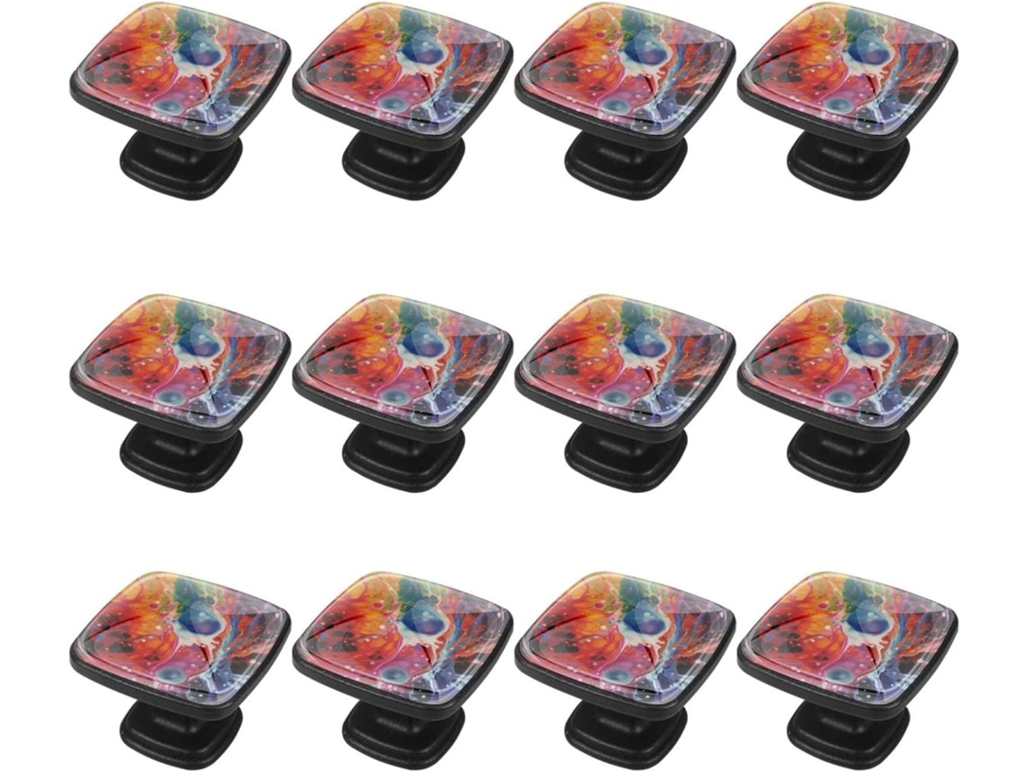 Puxadores Quadrados Para Gavetas De Cômoda, Puxadores Para Armários De Cozinha, 12 Peças, Pintura Abstrata Em Aquarela