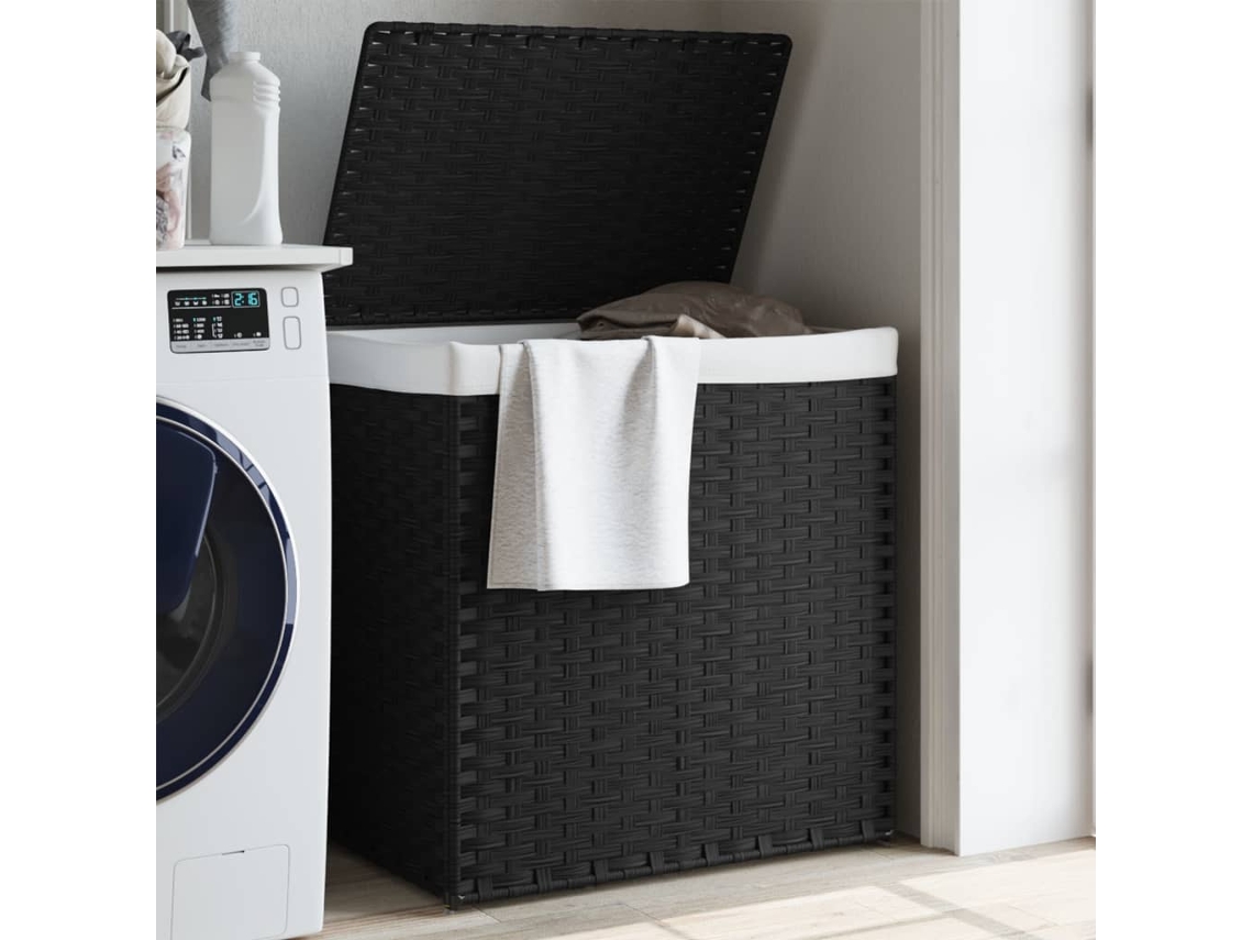 Vidaxl Cesto P/ Roupa Suja C/ 2 Secções 53x35x57 Cm Vime Pe Preto