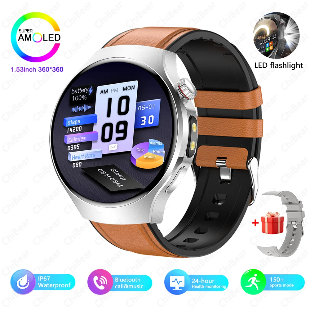 (fita Marrom) Smartwatch Com Bússola, Lanterna Led, Monitoramento De Saúde E Chamadas Bluetooth.