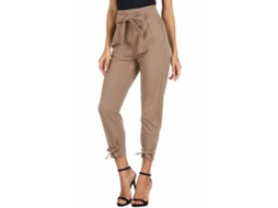 2026 pantalones Casuales de Mujer de Cadera Alta Con Bolso Nudo para Trabajo M Café Claro