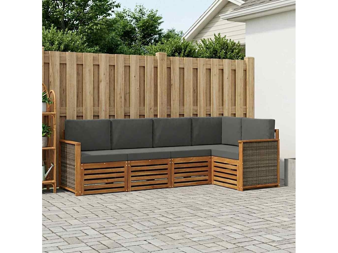 Vidaxl Conjunto De Sofás Para Exterior 4 Unid. Natural E Antracite