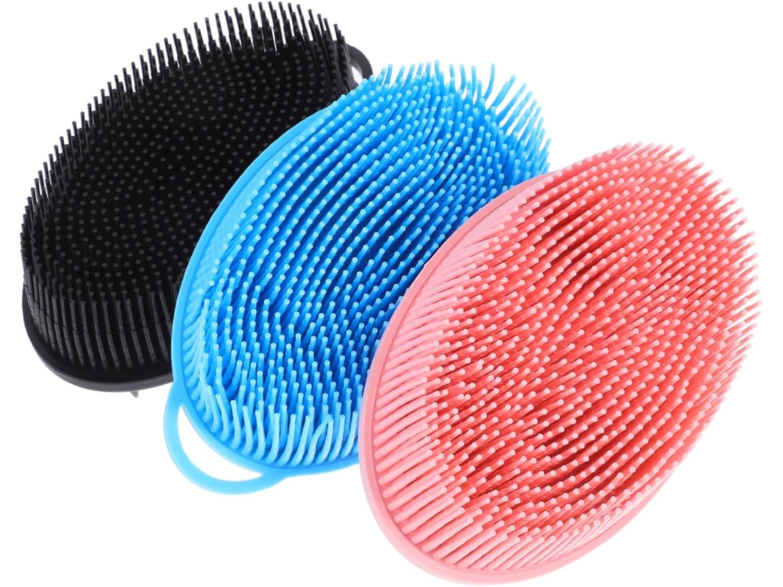 Conjunto De 3 Escovas Banho Esfoliantes Com Revestimento Silicone, Macias E Práticas Para Todos Os Tipos De Pele