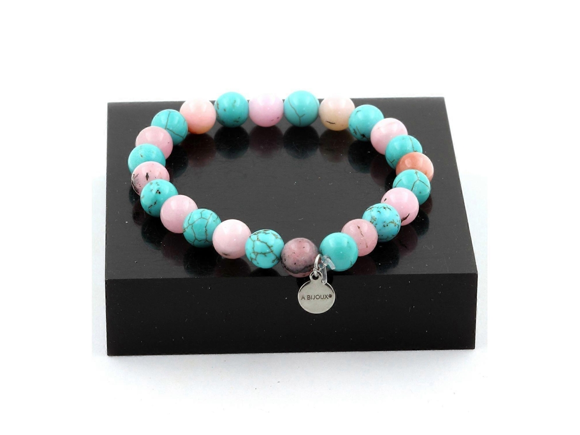 Pulseira De Contas De Opala Rosa E Turquesa De 8 Mm Nostalgia88