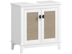 Móvel para Lavatório Pousar Melamina de Madeira e Vime Pe Cor Branco 60x30x60 cm Homcom