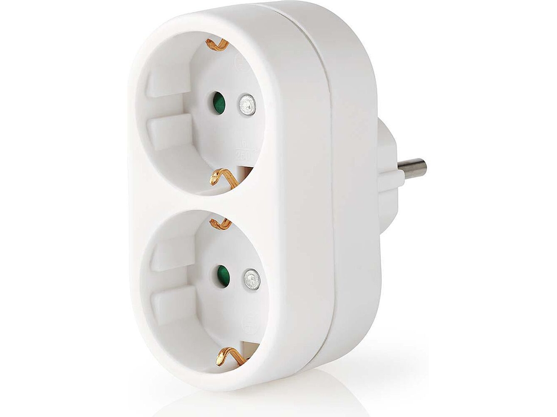 Ficha Schuko Dupla 250Vac 16A 2Pt Branco Psspl200F1Wt NEDIS