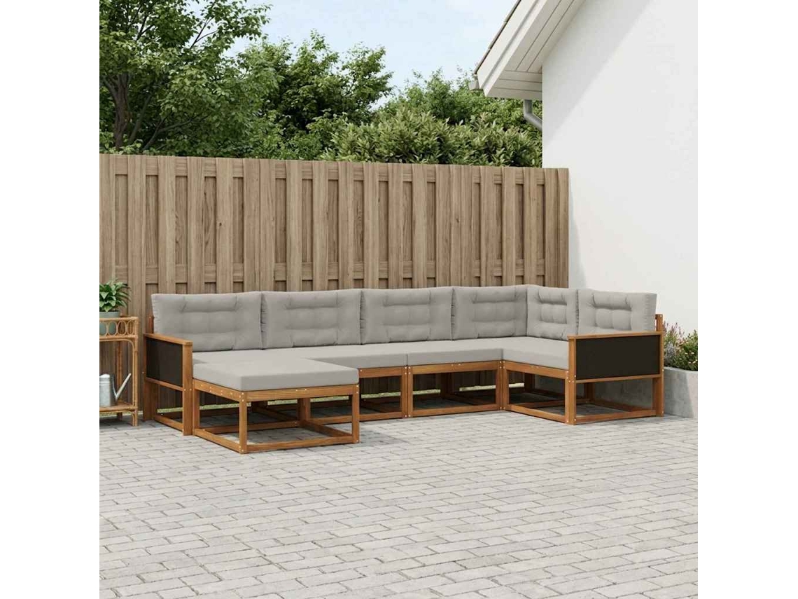 Vidaxl Conjunto De Sofás Para Exterior 6 Unid. Natural E Cinza Claro