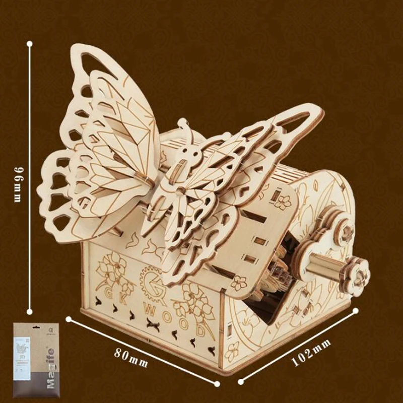 Kit de Modelo de Borboleta Feito À Mão, Quebra cabeça 3d de Madeira, com Manivela. MDUG