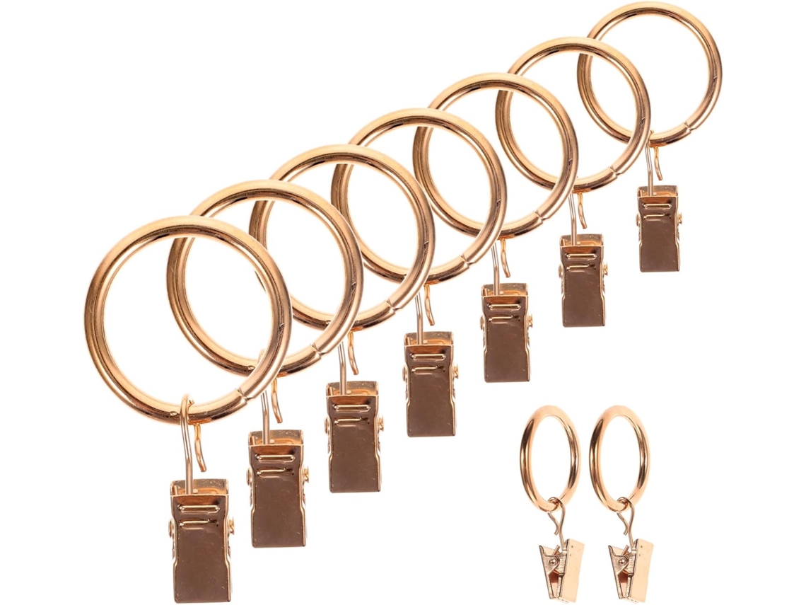 Conjunto De 40 Presilhas Cortina Em Metal Dourado Com Argolas Para