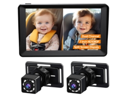 Monitor De Bebê Para Carro Com Lente Dupla De 7 Polegadas E Exibição Simultânea Para Duas Crianças.
