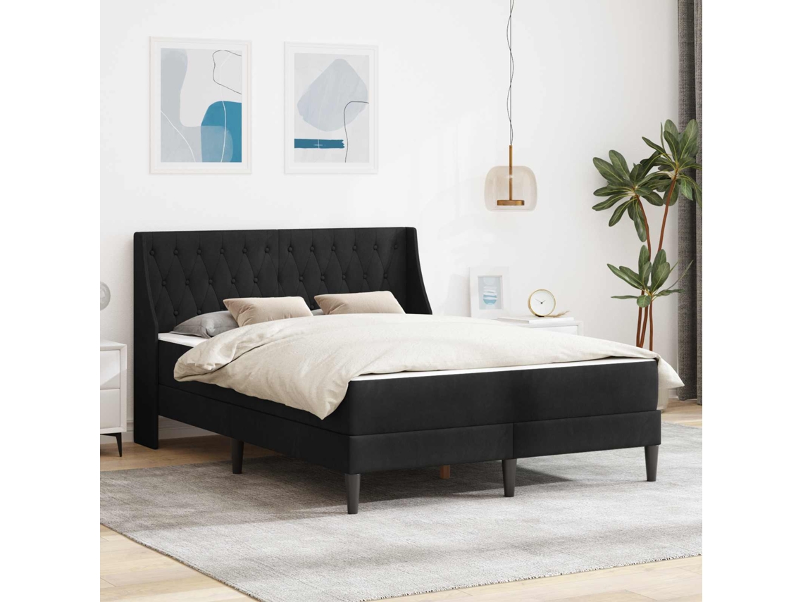 Vidaxl Estrutura De Cama Com Colchão Preto 140 X 190 Cm Veludo
