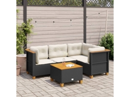 Conjunto de 5 Sofás de Jardim com Almofadas Vime Pe Preto Dkd Home Decor