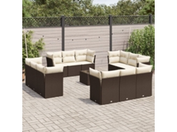Vidaxl 13 Pcs Conjunto Sofás P/ Jardim C/ Almofadões Vime Pe Castanho