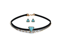 Conjunto De Joias Feminino Com Decoração Turquesa Pingente Colar E Brincos