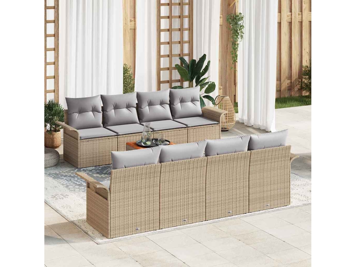 Vidaxl Conjunto De Sofá De Jardim 9 Unid. Bege Vime Pe