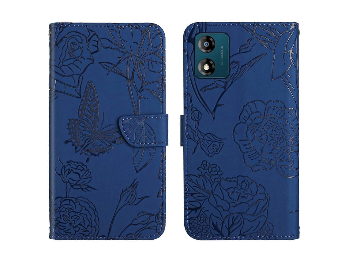 Capa De Celular Flip Em Couro Sintético Com Textura De Borboleta Para Motorola Moto E13 4g Ht03