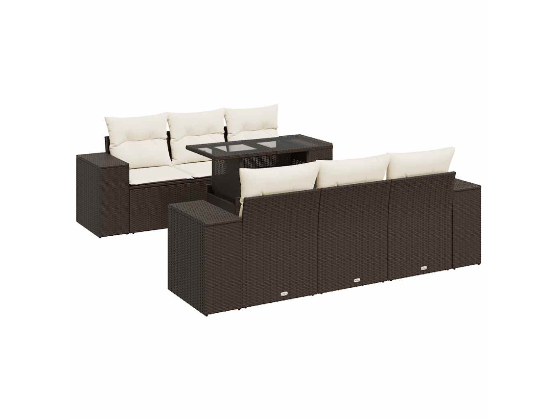 Conjunto 7 de sofás jardim c/ almofadões VIDAXL vime PE castanho