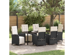 Vidaxl Conjunto De Jantar Para Jardim 7 Unid. Preto Vime Pe