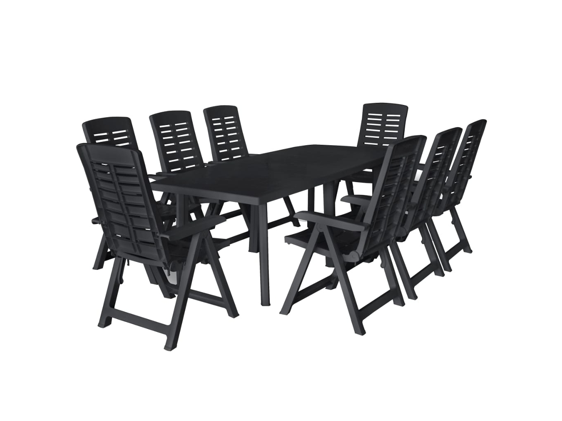Conjunto de 9 peças de plástico Jantar para área externa, antracite, DKD Home Decor