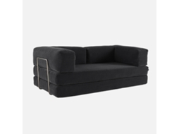 Sofá-cama Conversível Em Veludo Canelado Com Estrutura Cromada, 3 Lugares, Antracite