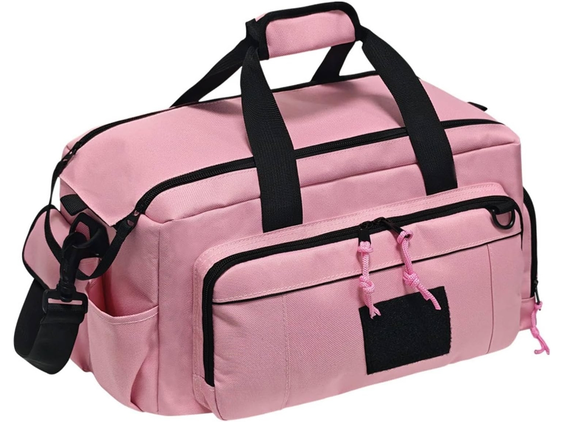 Bolsa organizadora para ferramentas, tipo pasta, com compartimentos e bolsas com zíper, em tecido resistente.