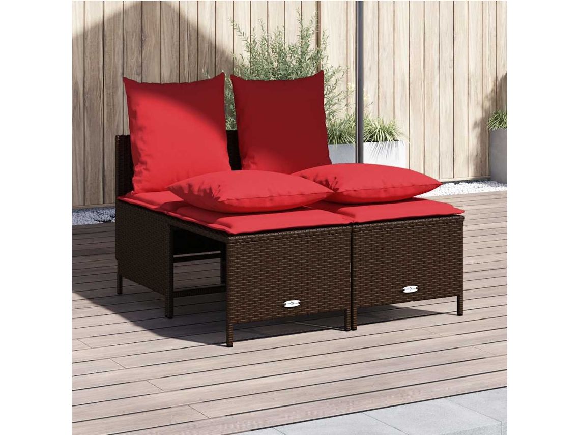 Vidaxl Conjunto De Sofá De Jardim Com 4 Peças E Almofadas Em Rattan Sintético Marrom