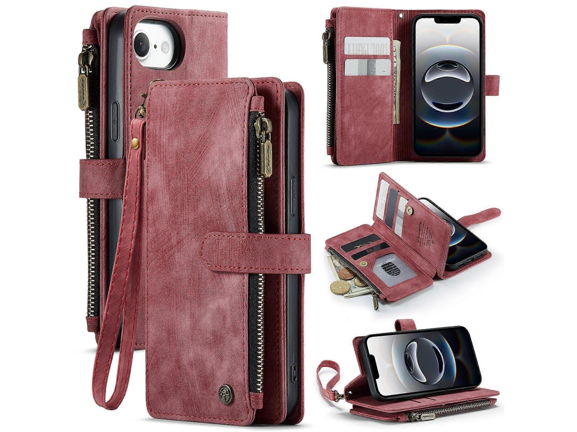 Capa De Celular De Couro Com Zíper E Compartimentos Para Cartões Caseme C30