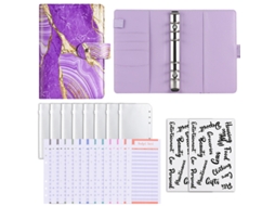 A6 Pu Leather Loose Leaf Journal With Zippered Pouch, Colorful Printed Cash Budget Notebook, Standard Gift Set Purple
