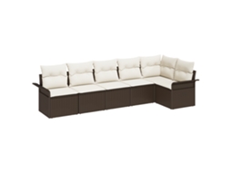 Conjunto 6 Sofá De Jardim Vidaxl Castanho Vime Pe (297,5 X 132,5 X 85 Cm)