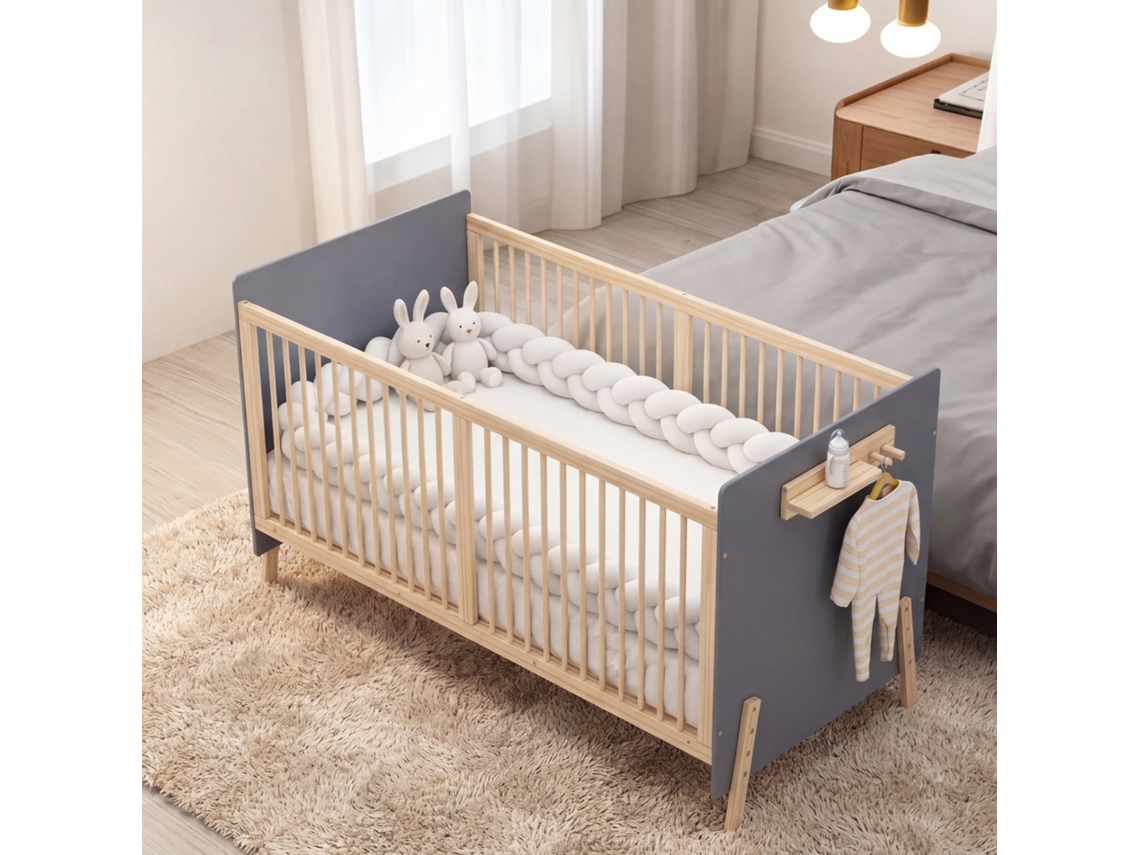 Berço Bebé Madeira Maciça 140x70 Cm Com Altura Ajustável Em 3 Níveis, Pintura Ecológica, Conversível Em Cama Co-sleeping E Sofá