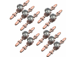 Conjunto De 10 Puxadores Porta Armário Com Furo Único Em Cristal E Acabamento Diamante, Com Placa De Bronze Vermelho