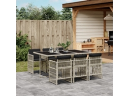 7 Pcs Conj. Jantar P/ Jardim C/ Almofadões Vime Pe Cinza Claro Dkd Home Decor