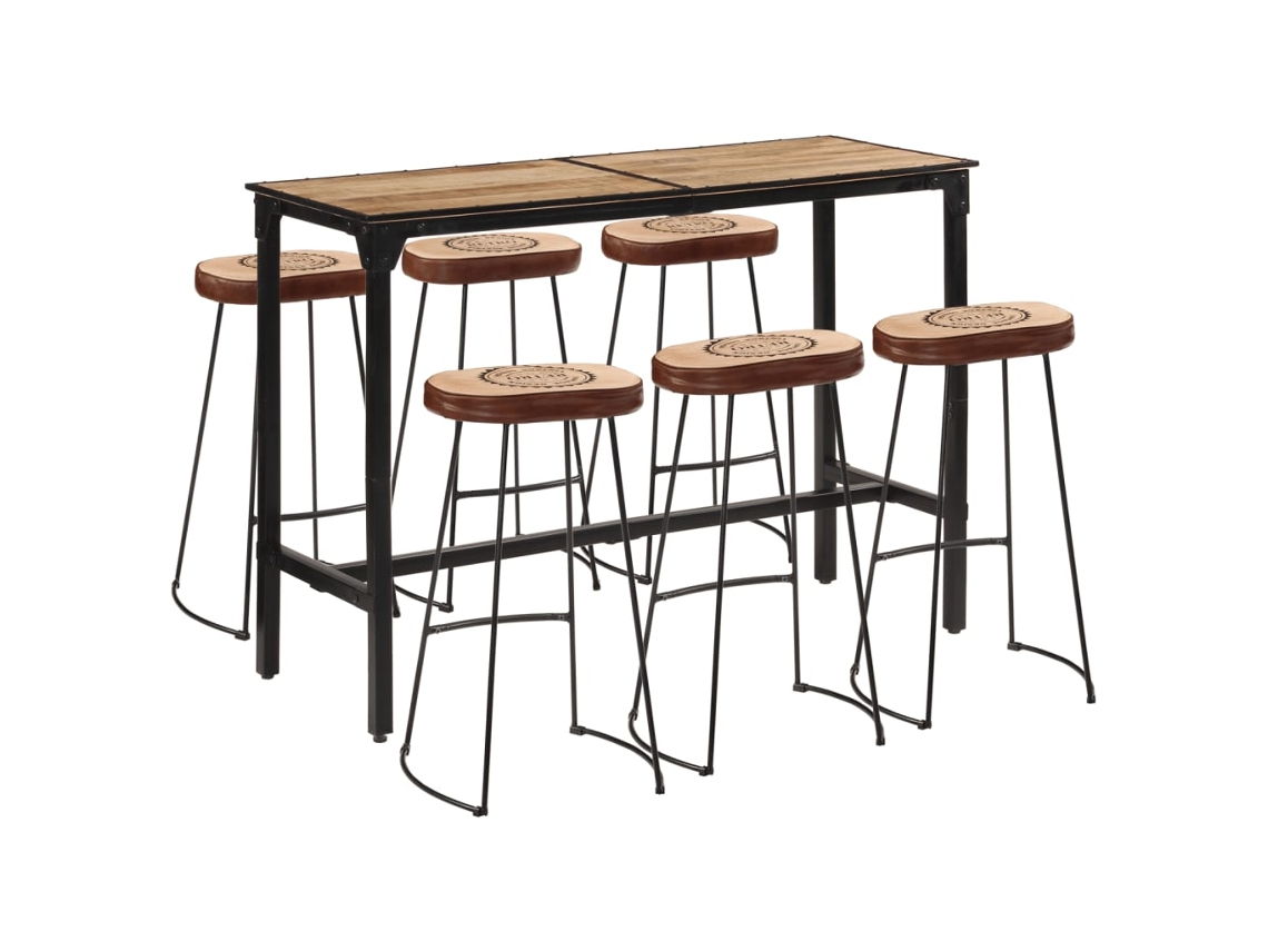Vidaxl 7 Pcs Conj. De Bar Madeira De Mangueira Áspera Maciça E Metal
