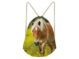 Mochila com Cordão Marrom com Estampa de Cavalo, Ideal para Crianças, Perfeita para Festas, Lembrancinhas e Atividades Esportivas BRILVIBERA