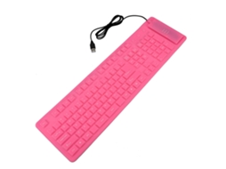 Teclado Com Fio Silicone Flexível Plegável À Prova D'água, À Prova De Poeira E Silencioso Usb Com 108 Teclas Cor Rosa
