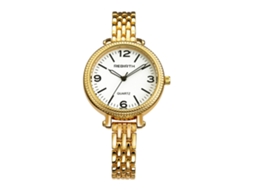 Relógio de Pulso Feminino Re015 com Movimento de Quartzo Mostrador Redondo Pulseira Dourada