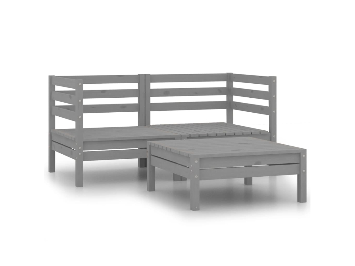3 Pcs Conjunto Lounge de Jardim Pinho Maciço Cinzento MAISON EXCLUSIVE