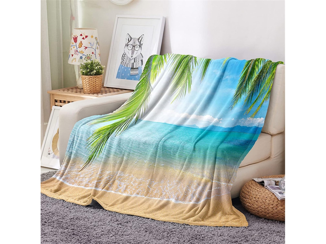 Manta de Flanela Fansu Estampa 3d Praia Colcha Microfibra Macia e Fofa para o Inverno Ideal Sofá Adequada Adul