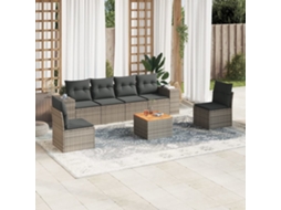 Vidaxl 7 Pcs Conjunto Sofás P/ Jardim C/ Almofadões Vime Pe Cinzento