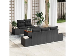 Vidaxl Conjunto de Sofá de Jardim 6 Pcs Preto Vime Pe