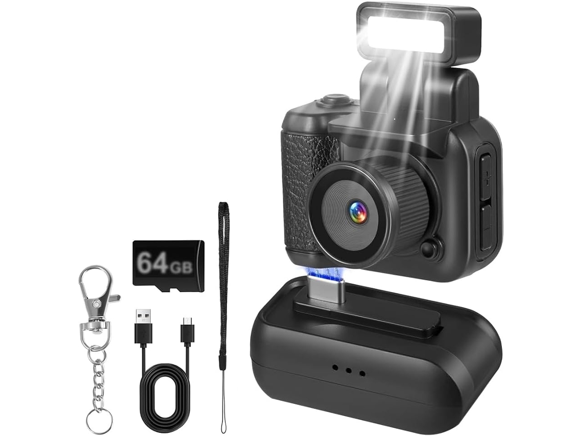 Mini Câmera Retrô Cmos Para Chaveiro Com Gravador De Vídeo E Flash Led