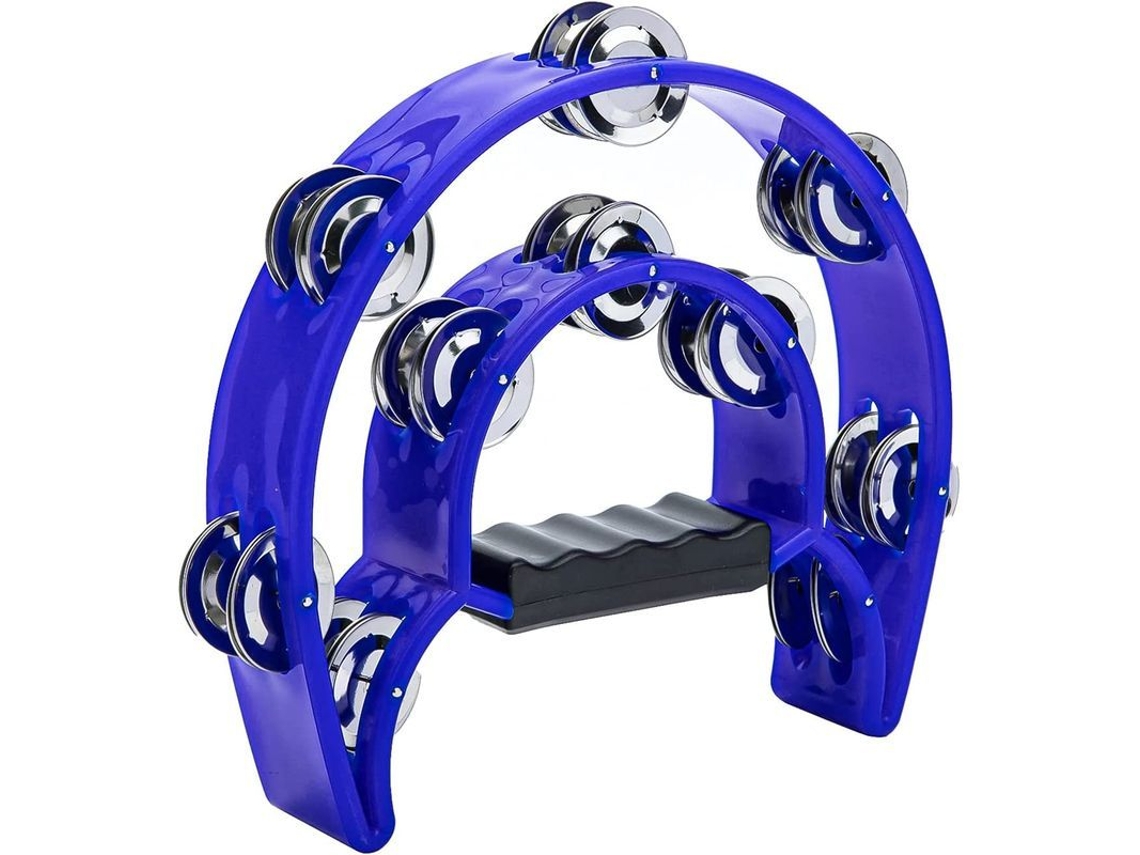 2026 tamborim de Mão com Cascatas de Metal em Duas Fileiras, Instrumento de Percussão para Crianças e Adultos (azul)