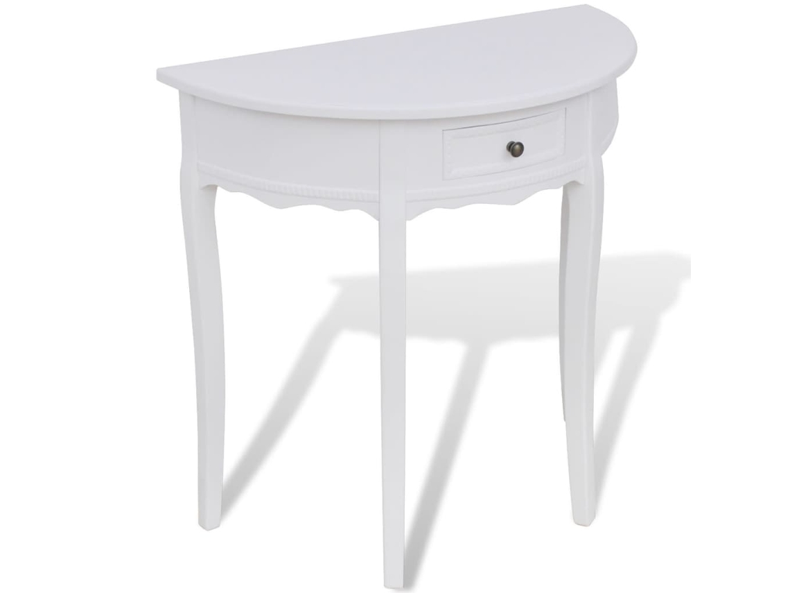 Vidaxl Mesa Consola Meia-lua Com Gaveta Branco