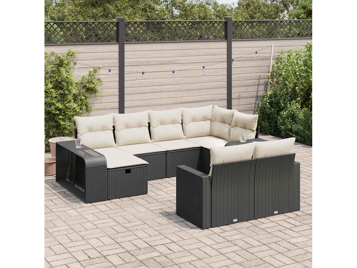 Vidaxl 10 Pcs Conjunto Sofás De Jardim C/ Almofadões Vime Pe Preto