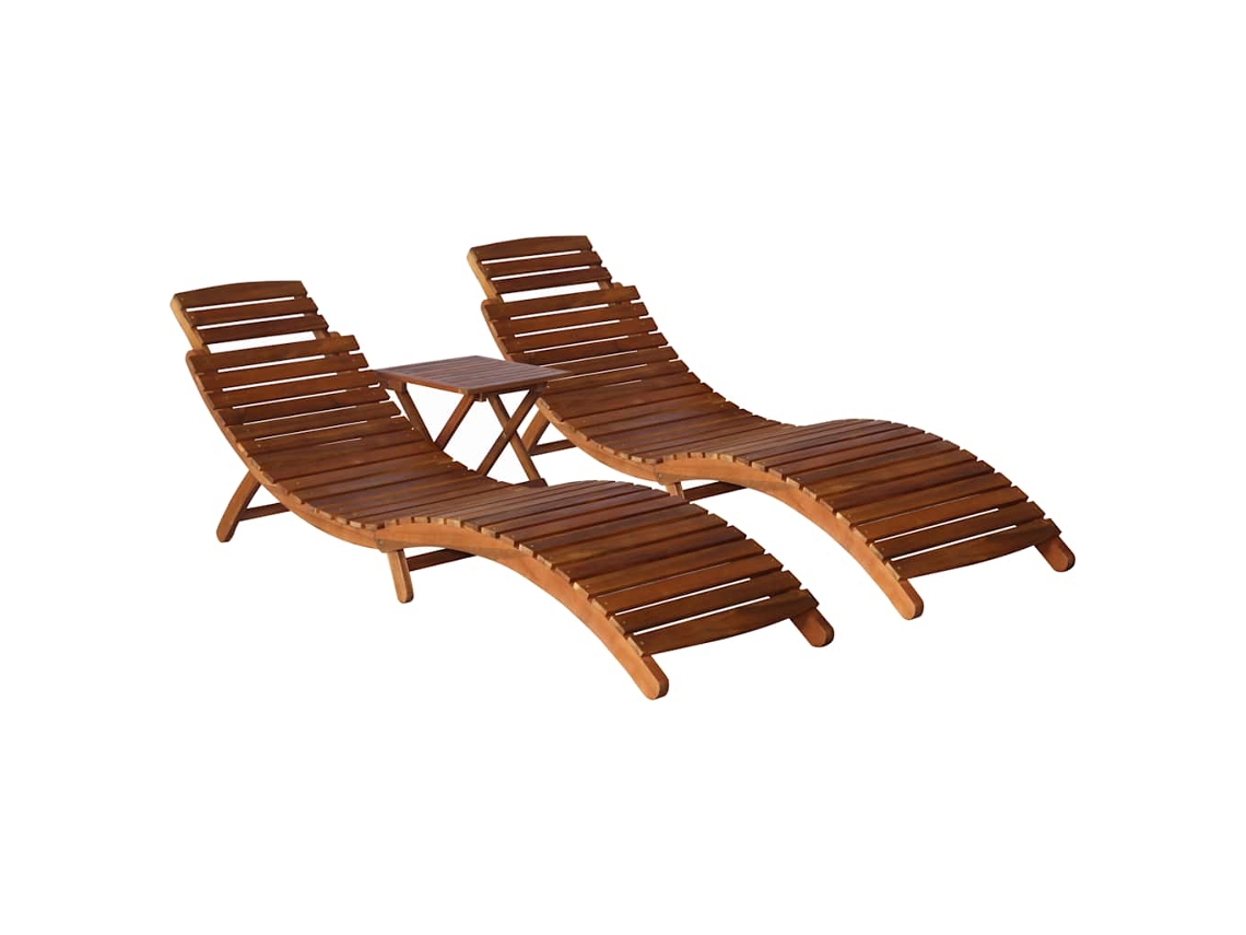 Vidaxl 3 Pcs Espreguiçadeira C/ Mesa De Centro Madeira Acácia Maciça